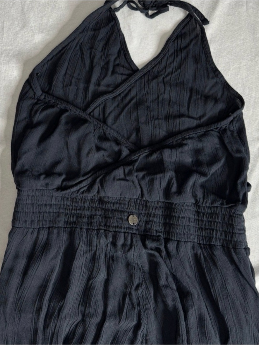 Prana Fernie Black Gauze Halter Jogger Jumpsuit Smocked Waist Womens Medium - Picture 4 of 8